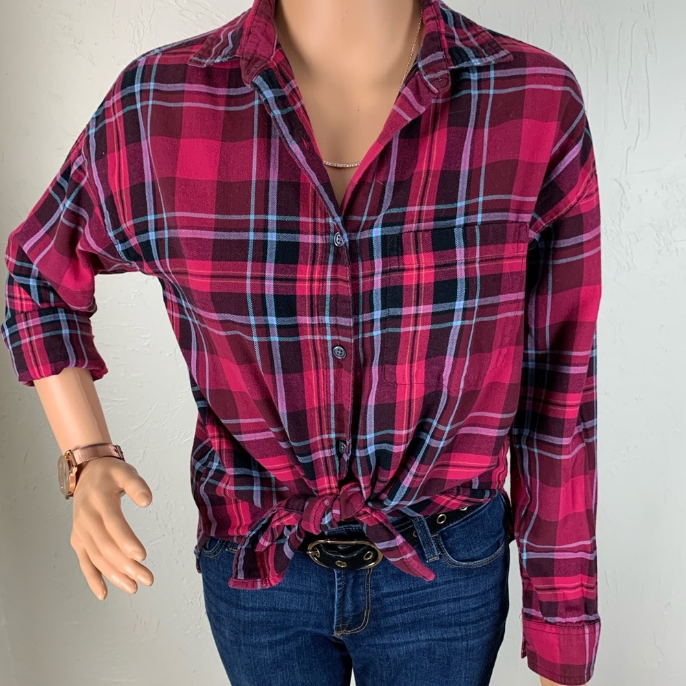 Old Navy Pink and Black Plaid Button-Down Shirt